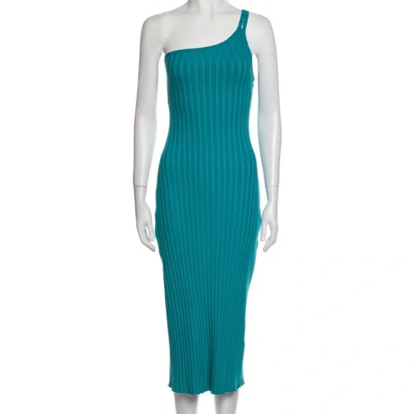 Simon Miller Teal One-Shoulder Ribbed Dress